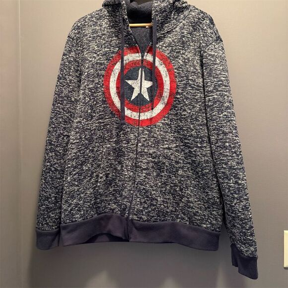 Marvel Tops - Marvel Avengers Captain America Unisex 2XL Blue Full Zip Hoodie